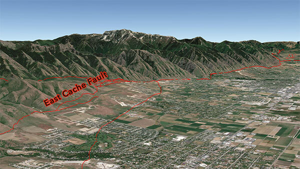 mountain with fault line showing